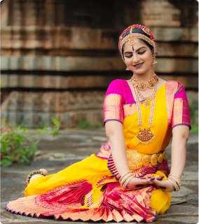 Traditional Bharatanatyam Costume and Temple Jewelry Dance Recital