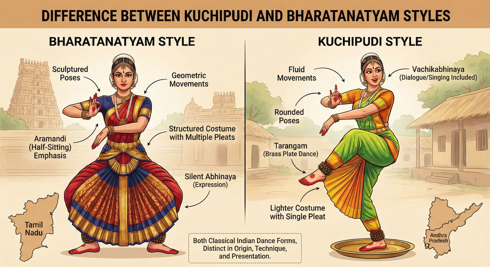 Difference between kuchipudi and bharatanatyam