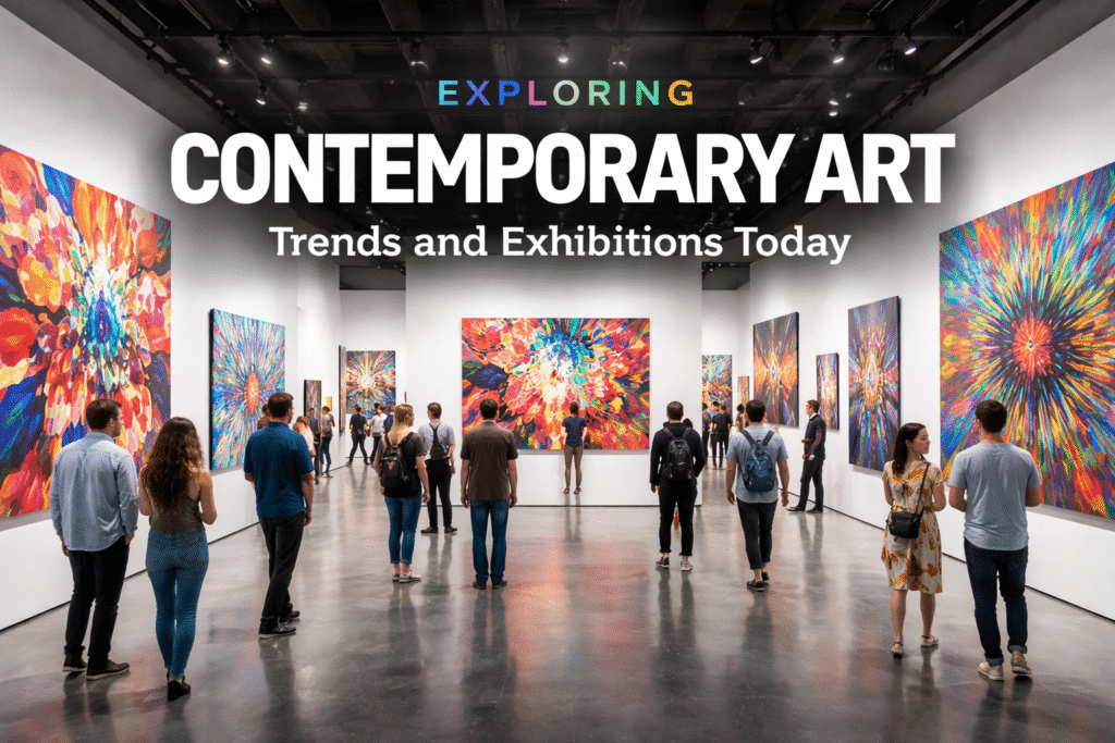 Exploring Contemporary Art: Trends and Exhibitions Todaycreate a image with title wide angle image