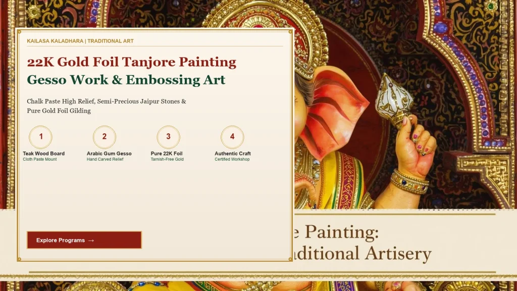 The Sacred Art of 22K Gold Foil Tanjore Painting: Gesso Work & Embossing Explained - Kailasa Kaladhara
