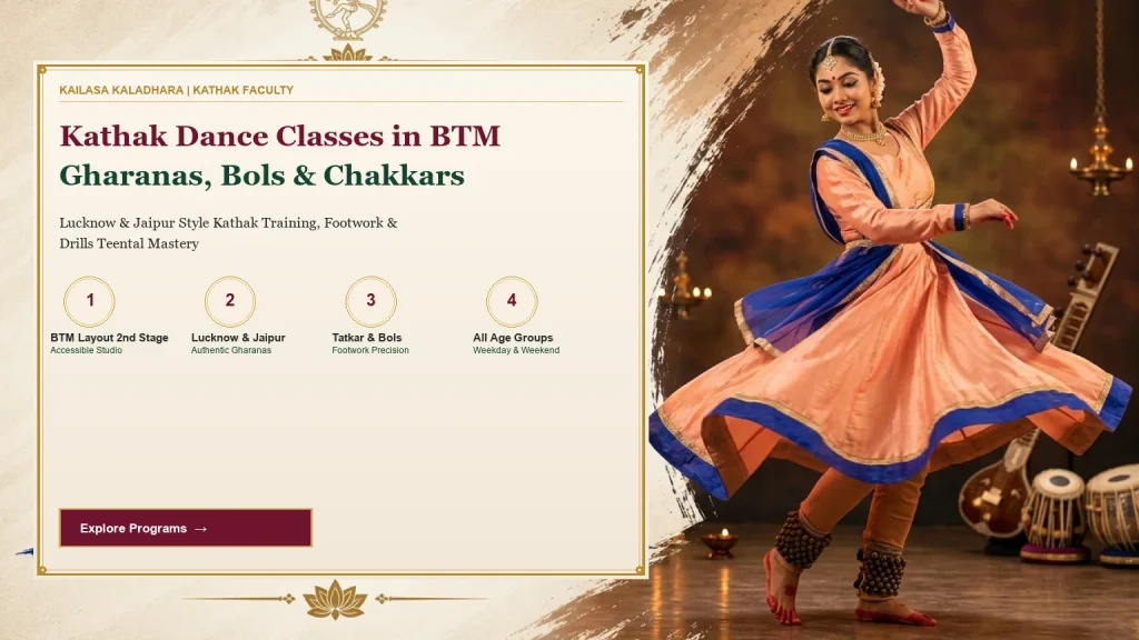 Kathak Dance Classes in BTM Layout Bangalore: Batches, Gharanas & Syllabus - Kailasa Kaladhara